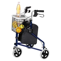 Die moderne Hausfrau 3 Rad Rollator Actimo Delta mit Drahtkorb und Stofftasche, faltbar