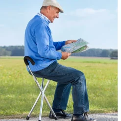 Die moderne Hausfrau Alu-Gehstock mit Sitz, Dreifußgehhilfe, faltbar