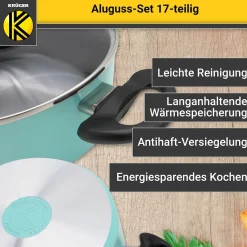 Die moderne Hausfrau Aluguss-Topfset, 17-teilig mint