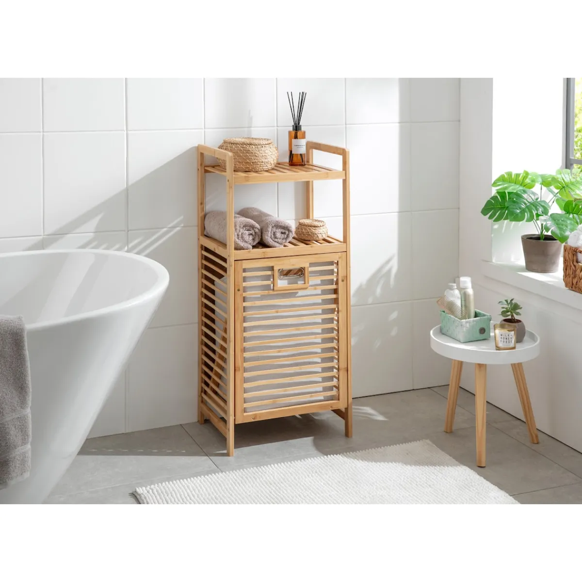Die moderne Hausfrau Bambus-Regal mit Wäschesammler