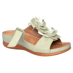 Damen Die moderne Hausfrau Bequem-Pantolette „Blume“ grün