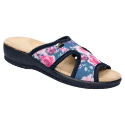 Damen Die moderne Hausfrau Bequem-Pantolette „Rosen“ marine
