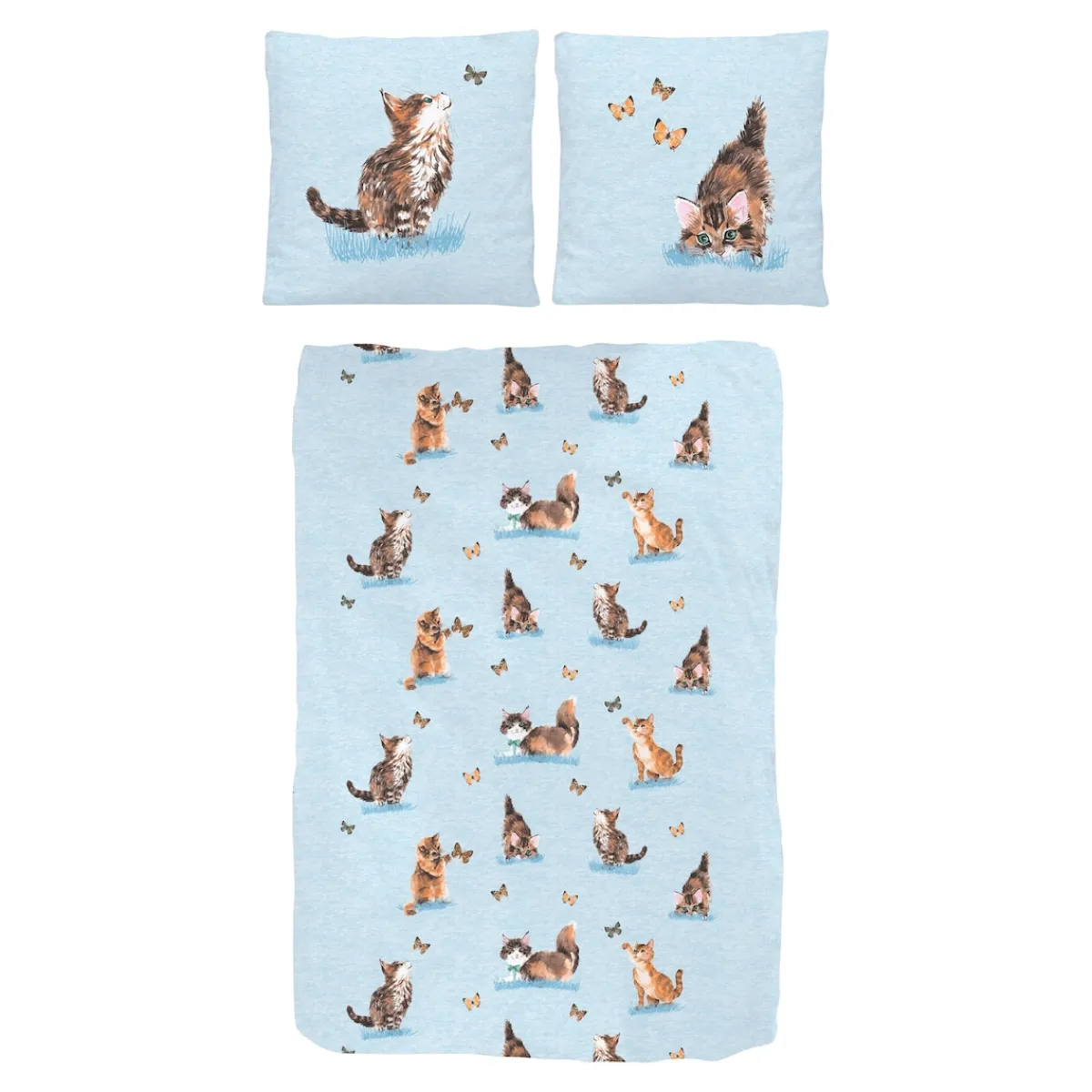 Die moderne Hausfrau Bettwäsche Baumwolle "Kätzchen", 2-teilig, 135x200 cm hellblau