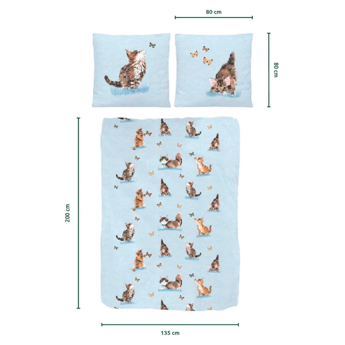 Die moderne Hausfrau Bettwäsche Baumwolle "Kätzchen", 2-teilig, 135x200 cm hellblau