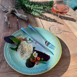 Die moderne Hausfrau Desserteller-Set, Steinzeug Flussufer blau, grün, weiß