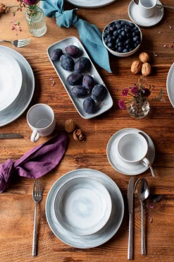 Die moderne Hausfrau Dessertteller-Set, Steinzeug TIEFER SEE Grau / Weiß