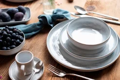 Die moderne Hausfrau Dessertteller-Set, Steinzeug TIEFER SEE Grau / Weiß