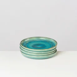 Die moderne Hausfrau Dessertteller-Set, Steinzeug TIEFER SEE Blau / Grün