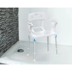 Die moderne Hausfrau Duschhocker "laguna" mit Hygieneausschnitt, Armlehne, Rückenlehne