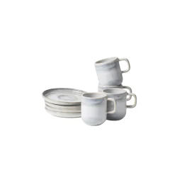 Die moderne Hausfrau Espressotassen-Set, Steinzeug TIEFER SEE Grau / Weiß