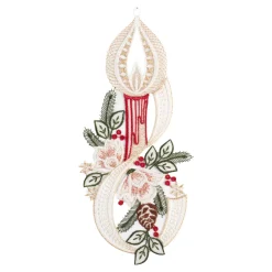 Die moderne Hausfrau Fensterbild-Stickerei aus Plauener Spitze Kerze