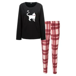 Damen Die moderne Hausfrau Fleece-Schlafanzug „Katze“