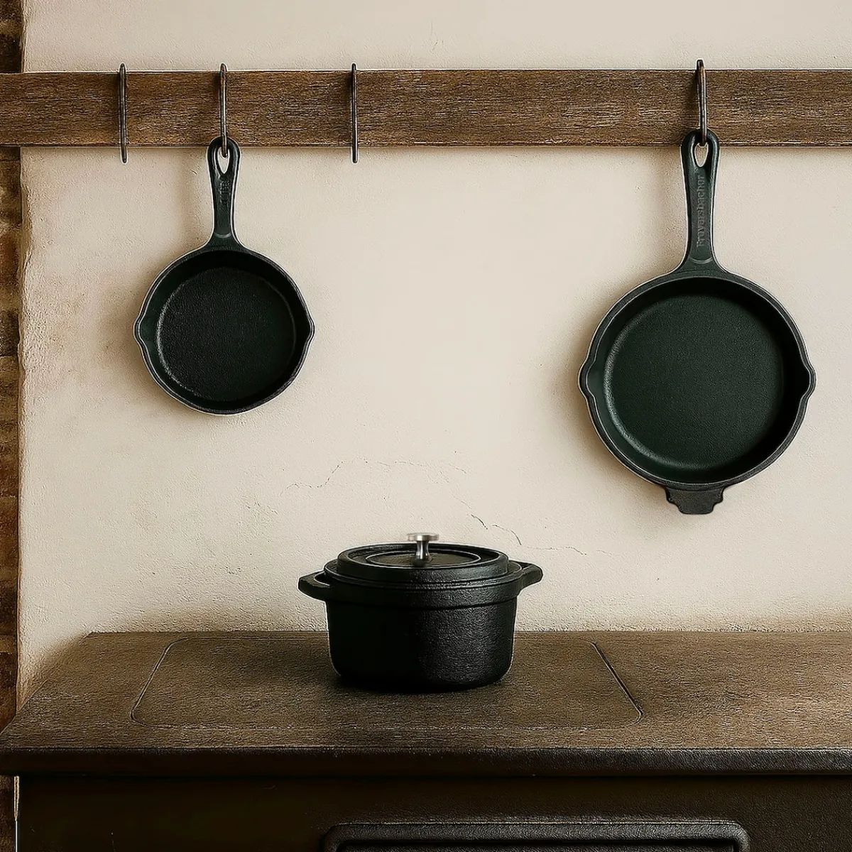 Die moderne Hausfrau Freyersbacher Mini Cocotte 12x8,5 cm Gusseisen, Kleiner Emaille Topf | Oval, mit Brett und Tuch