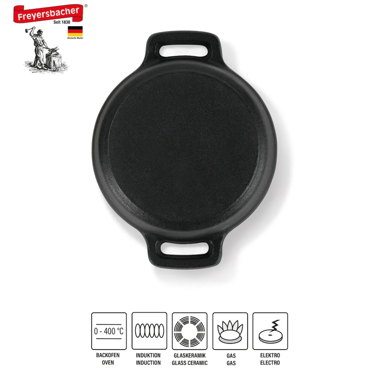 Die moderne Hausfrau Freyersbacher Mini Cocotte 9 cm Gusseisen, Kleiner Emaille Topf | Rund, mit Brett und Tuch