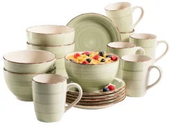 Die moderne Hausfrau Frühstücksgeschirr, Steingut Lumaca Olivgrün