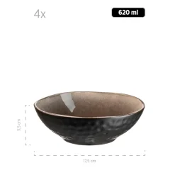 Die moderne Hausfrau Geschirr-Set, Keramik Niara Organic 4 x Speisteller, 4 x Dessertteller, 4 x Kaffeebecher, 4 x Müslischale