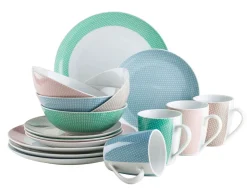 Die moderne Hausfrau Geschirr-Set, Porzellan Kitchen Time II Rosa, Blau, Grün, Beige