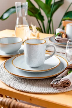 Die moderne Hausfrau Geschirrset, Steinzeug Mabella 4 x Speisteller, 4 x Suppenteller, 4 x Dessertteller, 4 x Müslischüssel, 4 x Kaffeebecher