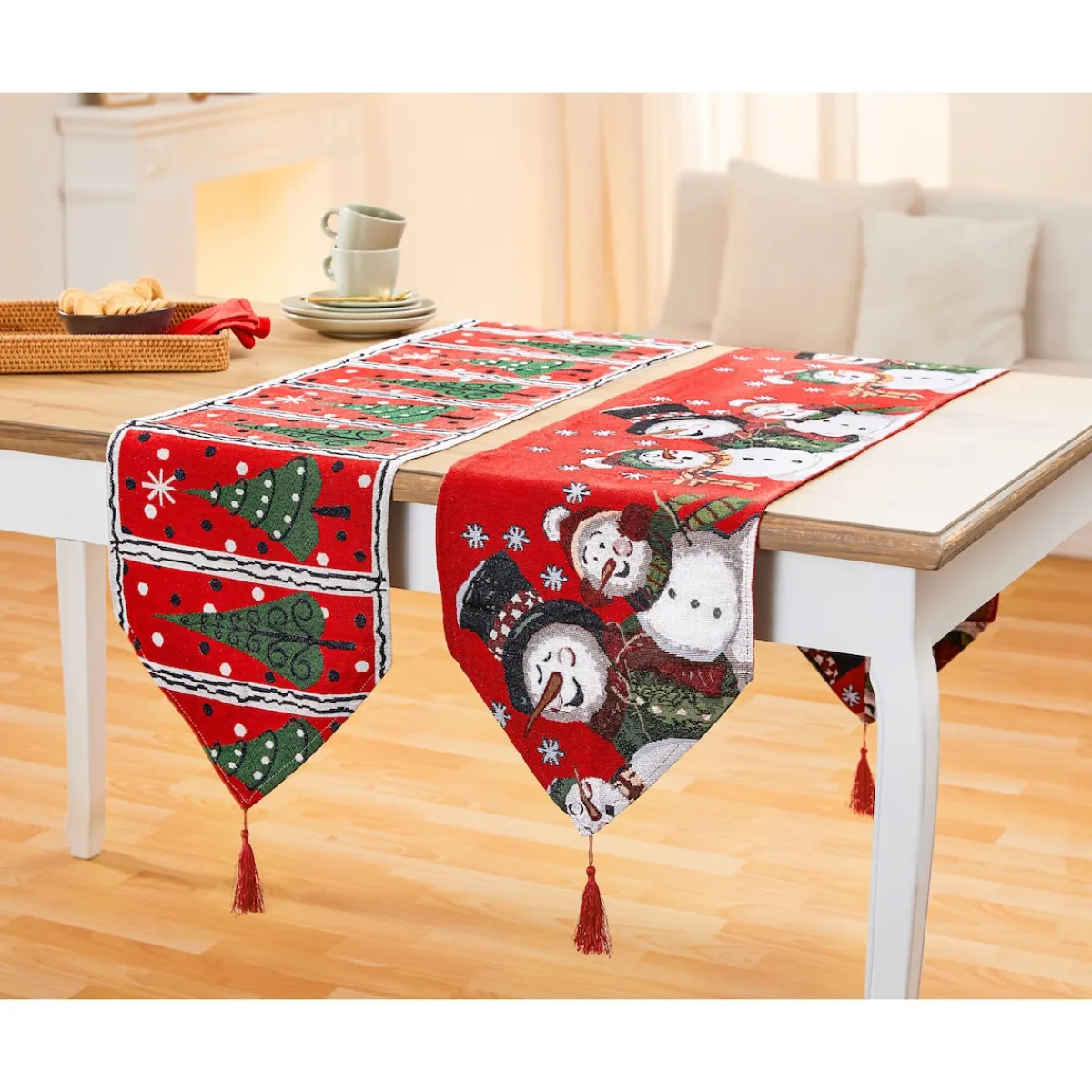 Die moderne Hausfrau Gobelin-Tischläufer "Schneemänner", 180x34 cm