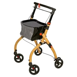 Die moderne Hausfrau Indoor-Rollator in Holz-Optik mit Tasche und Tablett - AT51040 schwarz/braun