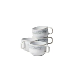 Die moderne Hausfrau Kaffeeobertassen-Set, Steinzeug TIEFER SEE Grau / Weiß