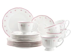 Die moderne Hausfrau Kaffeeservice, Porzellan Lova Weiß / Rot