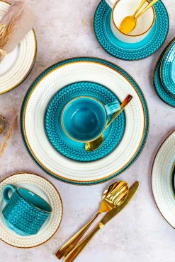 Die moderne Hausfrau Kaffeeservice, Porzellan Prospero Blau