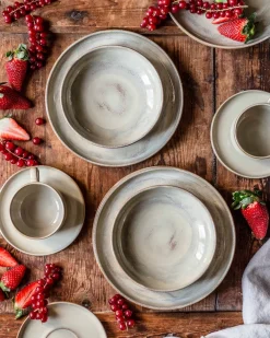 Die moderne Hausfrau Kaffeeservice, Steinzeug Nebelwald