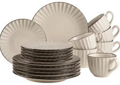 Die moderne Hausfrau Kaffeeservice, Steinzeug Osita 6 x Speisteller, 6 x Dessertteller, 6 x Müslischüssel