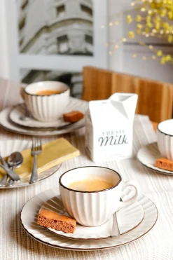 Die moderne Hausfrau Kaffeeservice, Steinzeug Osita 6 x Speisteller, 6 x Dessertteller, 6 x Müslischüssel