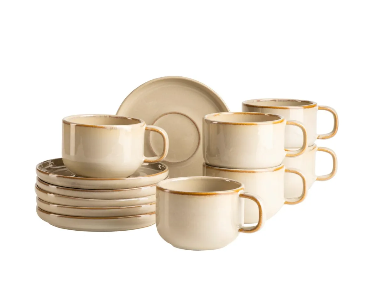 Die moderne Hausfrau Kaffeetassen-Set, Steinzeug Cordelia Sand