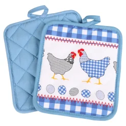 Die moderne Hausfrau Küchentextilien-Set Schürze & Topflappen „Hühner“, 3-teilig