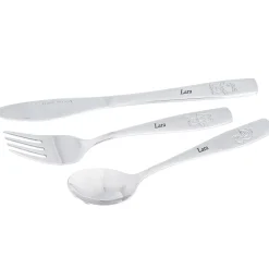 Die moderne Hausfrau Kinderbesteck personalisiert mit Namen, 3-teilig schlicht graviert