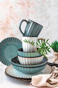 Die moderne Hausfrau Kombiservice, Steinzeug Confino Petrol