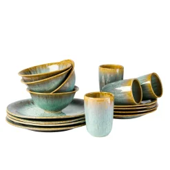 Die moderne Hausfrau Kombiservice, Steinzeug Flussufer blau, grün, braun