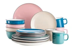 Die moderne Hausfrau Kombiservice, Steinzeug Maila Petrol, Altrosa, Beige, Dunkelblau