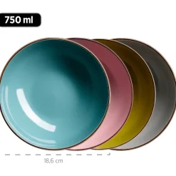 Die moderne Hausfrau Kombiservice, Steinzeug METALLIC RIM Rosa, Grün, Blau, Grau