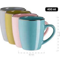 Die moderne Hausfrau Kombiservice, Steinzeug METALLIC RIM Rosa, Grün, Blau, Grau