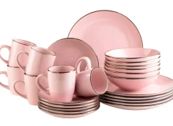 Die moderne Hausfrau Kombiservice, Steinzeug METALLIC RIM Rosa