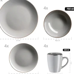 Die moderne Hausfrau Kombiservice, Steinzeug METALLIC RIM Grau