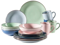 Die moderne Hausfrau Kombiservice, Steinzeug METALLIC RIM Rosa,Mint,Blau,Dunkelblau