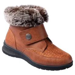 Damen Die moderne Hausfrau Kuschel-Klettstiefelette „Steffi“ cognac
