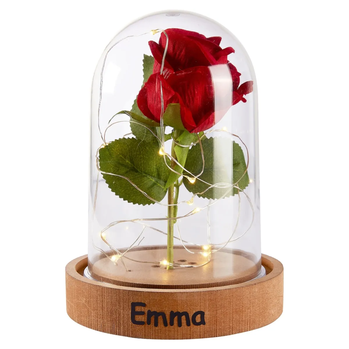 Die moderne Hausfrau LED-Glas "Ewige Rose" mit Musik, personalisiert mit Namen