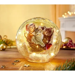 Die moderne Hausfrau LED-Glaskugel "Weihnachtskatzen"