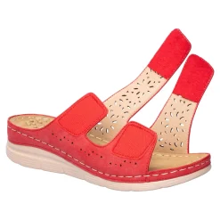 Damen Die moderne Hausfrau Massage-Klettpantolette „Michaela“ rot