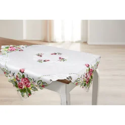 Die moderne Hausfrau Mitteldecke „Rose mit Spitze“, 85x85 cm