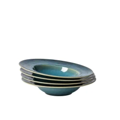 Die moderne Hausfrau Pastateller-Set, Steinzeug TIEFER SEE Blau / Grün