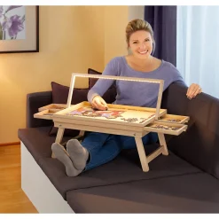 Die moderne Hausfrau Puzzletisch mit Spielbrett-Deckel + LED-Licht für 500 Teile