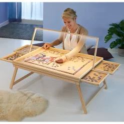 Die moderne Hausfrau Puzzletisch mit Spielbrett-Deckel + LED-Licht für 1500 Teile