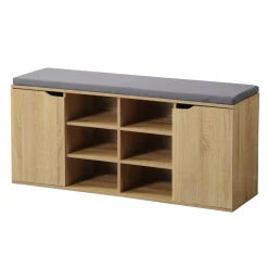 Die moderne Hausfrau Schuhschrank mit Sitzkissen, 2 Türen und 6 Fächer Sonoma-Eiche